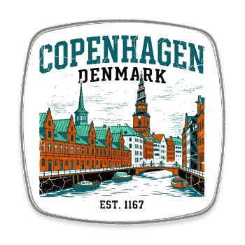 Copenhagen Denmark Canal Harbor With Church Spire - Square fridge magnet - white - Front