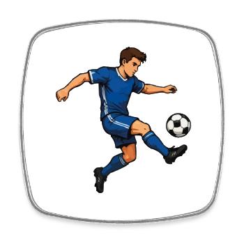 Kicker Blau: Fußballheld - Viereckiger Kühlschrankmagnet - Weiß - Vorne