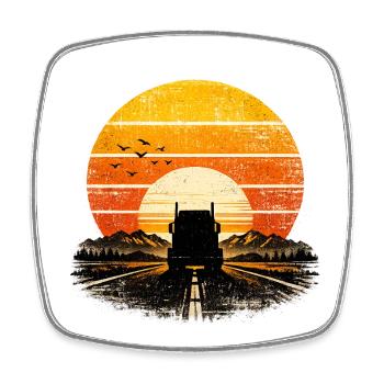Truck Driver Truck Long-Distance Road Mountains - Square fridge magnet - white - Front