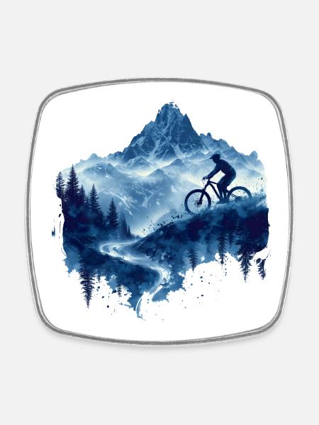 Portrait en VTT - Magnet carré - blanc