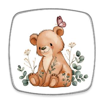 Ours avec papillon - Magnet carré - blanc - Devant