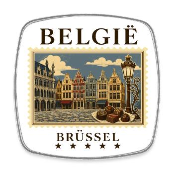 Belgien Brüssel Vintage Reisemarke - Viereckiger Kühlschrankmagnet - Weiß - Vorne