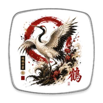 Kranich – Japanese Crane Art Design - Viereckiger Kühlschrankmagnet - Weiß - Vorne