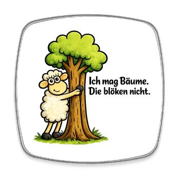 Schaf umarmt Baum – Naturwitz - Viereckiger Kühlschrankmagnet - Weiß - Vorne