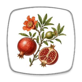 Punica granatum – Granatapfelbaum-Illustration - Viereckiger Kühlschrankmagnet - Weiß - Vorne