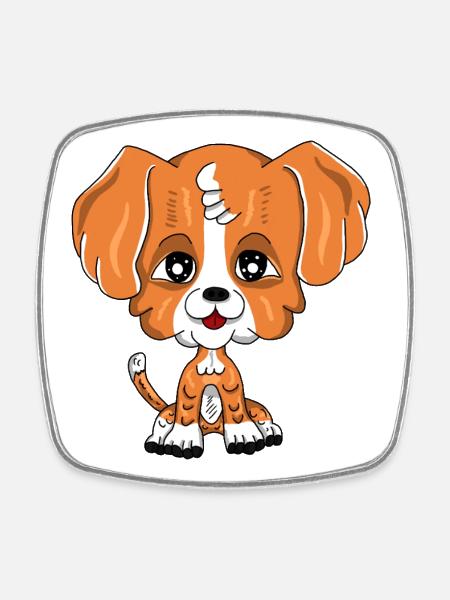 Illustration de dessin animé de chiot mignon - Magnet carré - blanc