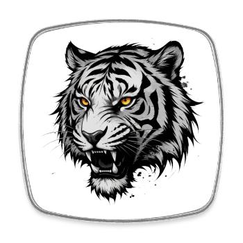 Black White Tiger Head with Orange Eyes - Square fridge magnet - white - Front