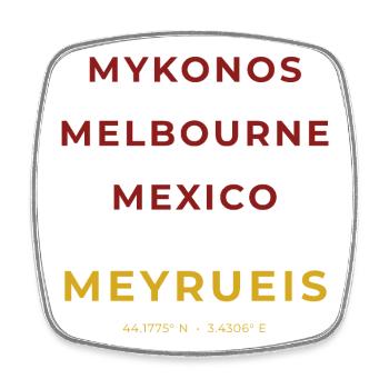 Meyrueis Lozère - Mykonos - Melbourne - Mexico - Magnet carré - blanc - Devant