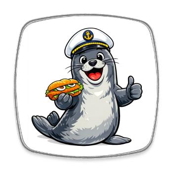 Seal with delicious fish - Square fridge magnet - white - Front