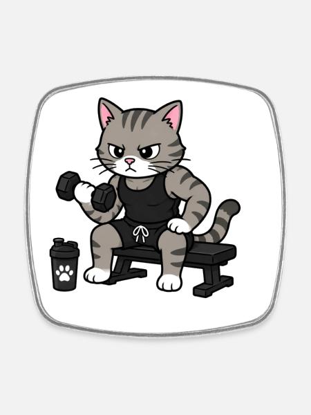 Chat Ami - Partenaire de salle de sport - Magnet carré - blanc