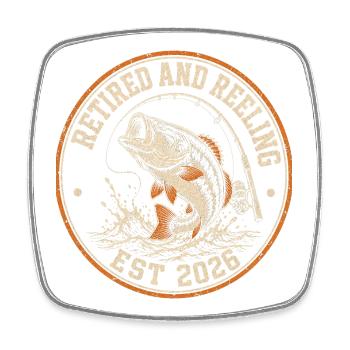 Retired And Reeling 2026 Retirement Angler Motif - Square fridge magnet - white - Front
