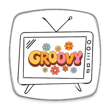 Groovy Floral 70s Bubble Letters - Square fridge magnet - white - Front