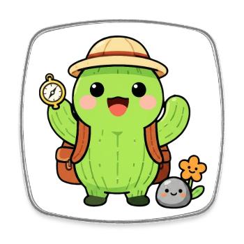Explorer Cactus with Backpack - Square fridge magnet - white - Front