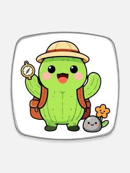 Cactus explorateur avec sac à dos - Magnet carré - blanc