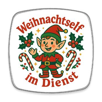 Weihnachtself im Dienst - Viereckiger Kühlschrankmagnet - Weiß - Vorne