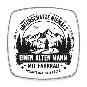 Alter Mann mit Fahrrad – Abenteuerszene - Viereckiger Kühlschrankmagnet - Weiß - Vorne