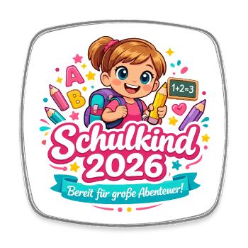 Schulkind 2026 – Das große Abenteuer startet - Viereckiger Kühlschrankmagnet - Weiß - Vorne
