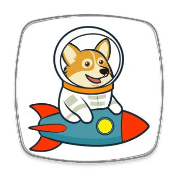 Corgi space on rocket - Square fridge magnet - white - Front