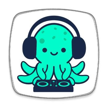 Underwater DJ Octopus with Headphones - Square fridge magnet - white - Front
