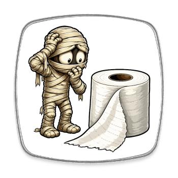 Mummy and Toilet Paper Cartoon - Square fridge magnet - white - Front
