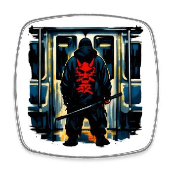 Demons ninja in subway - Square fridge magnet - white - Front