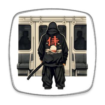 U-Bahn Ninja mit rotem Kanji - Viereckiger Kühlschrankmagnet - Weiß - Vorne