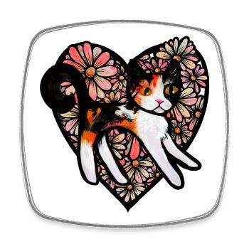 Calico Cat in Flower Heart - Square fridge magnet - white - Front