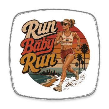 Run Baby Run – Retro Runner California - Square fridge magnet - white - Front