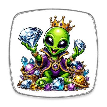 Alien Prince with Diamond Crowns - Square fridge magnet - white - Front
