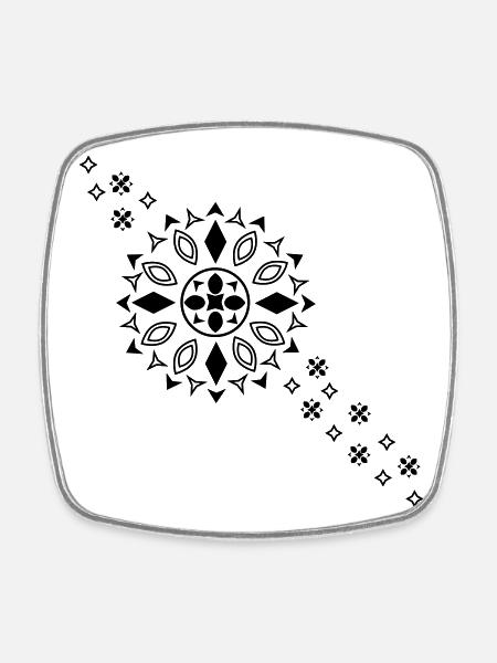 Black Mandala Bloom - Square fridge magnet - white