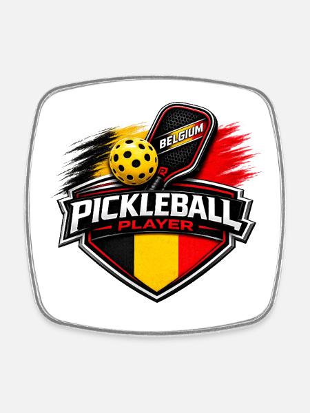 Pickleball BELGIUM - Square fridge magnet - white