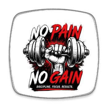 No Pain No Gain Kraftlifting - Viereckiger Kühlschrankmagnet - Weiß - Vorne