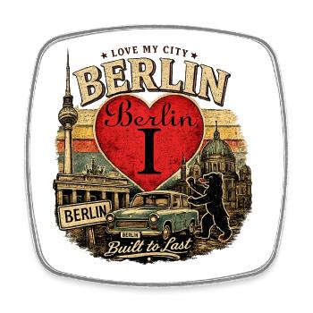 Berliner Herz Retro Auto Vintage - Viereckiger Kühlschrankmagnet - Weiß - Vorne