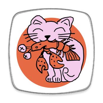 Katze frisst Krebs auf - Viereckiger Kühlschrankmagnet - Weiß - Vorne