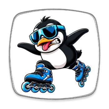 Cooler Pinguin Inline Skater Lustig Comic - Viereckiger Kühlschrankmagnet - Weiß - Vorne