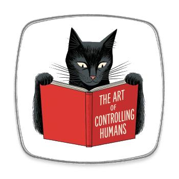 Chat noir lit livre rouge - Magnet carré - blanc - Devant