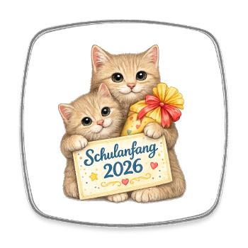 Katzen zum Schulbeginn 2026 - Viereckiger Kühlschrankmagnet - Weiß - Vorne