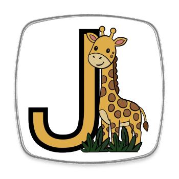 Giraffe Buchstabe J - Viereckiger Kühlschrankmagnet - Weiß - Vorne