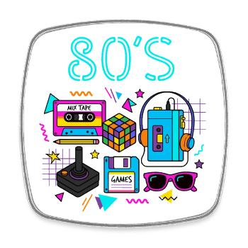 Retro Neon 80er Spielhalle - Viereckiger Kühlschrankmagnet - Weiß - Vorne