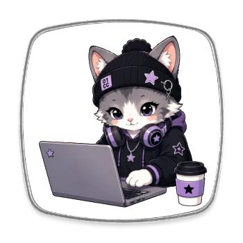 Lila und schwarze Coder-Katze - Viereckiger Kühlschrankmagnet - Weiß - Vorne
