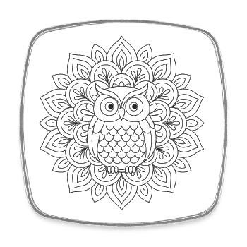 Eulen Mandala zum ausmalen - Viereckiger Kühlschrankmagnet - Weiß - Vorne