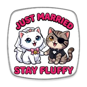 Just Married Stay Fluffy Katzen - Viereckiger Kühlschrankmagnet - Weiß - Vorne