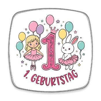1. Geburtstag Ballerina  - Viereckiger Kühlschrankmagnet - Weiß - Vorne