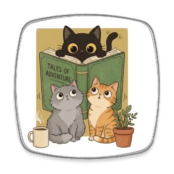 Retro Neugierige Lesekatze Graphic Book Lover Cat - Viereckiger Kühlschrankmagnet - Weiß - Vorne