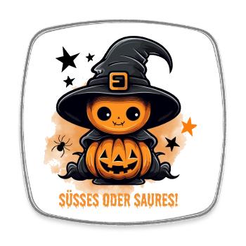 Süßes Oder Saures Halloween Kürbis Geschenk - Viereckiger Kühlschrankmagnet - Weiß - Vorne