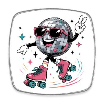 Disco Kugel auf Rollschuhen Retro Style - Viereckiger Kühlschrankmagnet - Weiß - Vorne