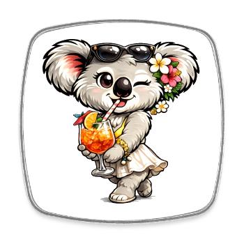 Süßer Koala mit tropischem Cocktail - Viereckiger Kühlschrankmagnet - Weiß - Vorne