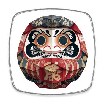 Geometrische Daruma Muster Origami Daruma  - Viereckiger Kühlschrankmagnet - Weiß - Vorne