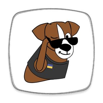 Ukraine-Hund mit Sonnenbrille – Ukrainische Flagge - Viereckiger Kühlschrankmagnet - Weiß - Vorne
