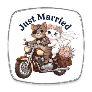 Just Married Katzen auf Motorrad - Viereckiger Kühlschrankmagnet - Weiß - Vorne